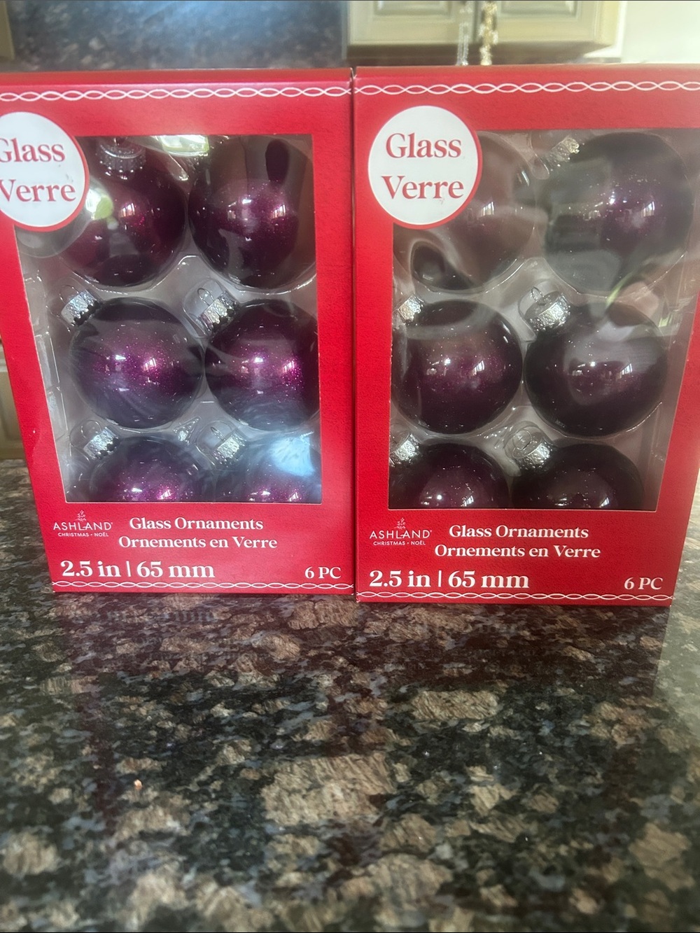 ASHLAND 2.5" GLASS PURPLE GLITTER BALL ORNAMENTS 12pc (NWT)